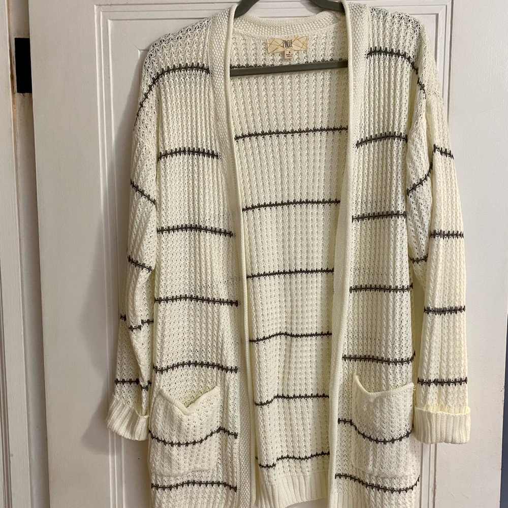 Striped Cream Cardigan Sweater
